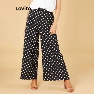 Lovito Calça casual colorblock de bolinhas para mulheres LNL75136