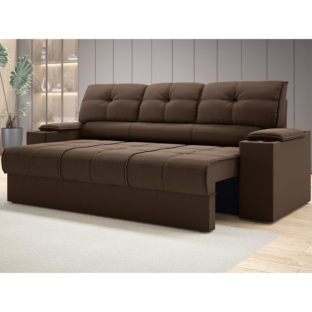 Sofá com Porta Copos Retrátil e Reclinável Tom 2,05m Velosuede - NETSOFAS