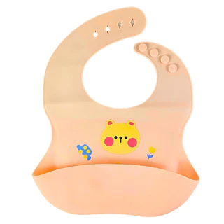 Babador Infantil Ursinho Impermeável C/ Bolso Pega Migalhas Rosa Claro - Castela
