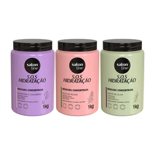 Kit com 3 Máscaras SOS Hidratação: Ultra Cachos + Turbinada + Bio-Reconstrução Salon Line