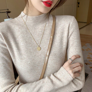Camisa de gola rulê de malha de gola rulê de malha feminina Outono Inverno Novo Estilo Cera Macia Slim-fit Manga Longa