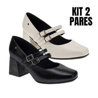 KIT 2 Pares Sapato Scarpin Boneca Feminina Salto Bloco Grosso Croco Super Confortável 2861