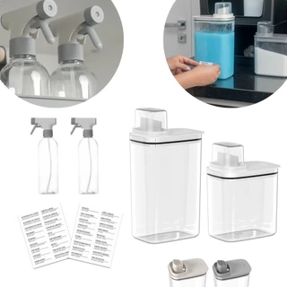 Kit Lavanderia Porta sabão 2,3L, 1,5L, Borrifador, Etiqueta