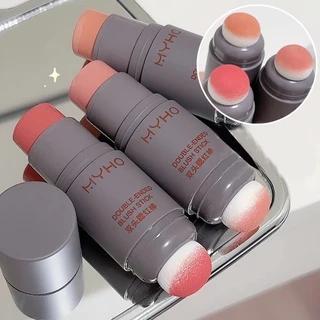 MYHO Permanent Color Powder Blusher Lábio E Bochecha Em Pó De Esponja Dupla Utilização Matt Natural Rouge Maquiagem Cabeça