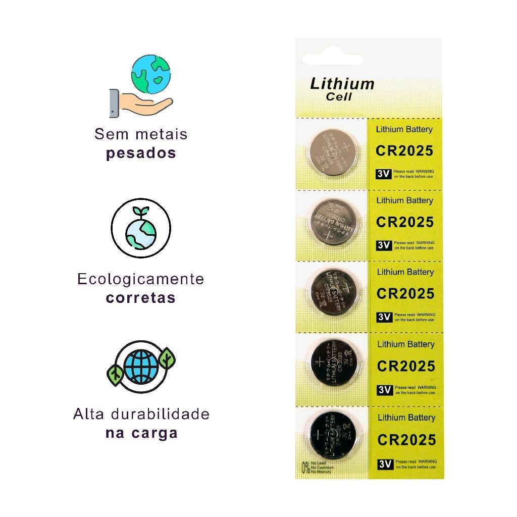Pilha Bateria Bateria De Lition CR2025 Kit 5 Pilhas Bateria CR2025 ...