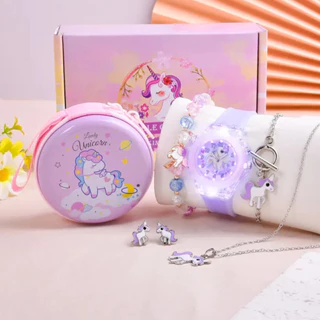 6pcs/set Novo Desenho Animado De Moda Unicórnio Pulseira De Relógio De silicone Padrão Para Meninas