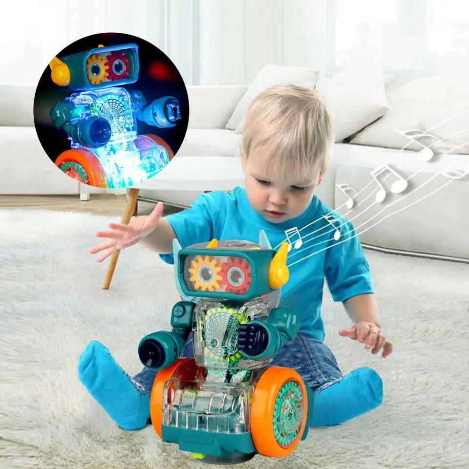Robô Robot Infantil Transparente e Engrenagens Que Gira Com Luzes e ...