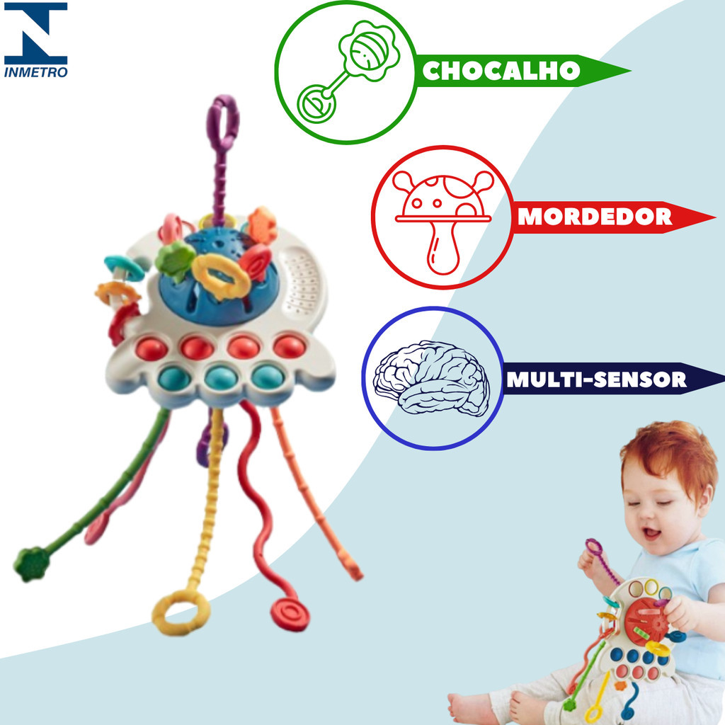 Brinquedo Sensorial - Brinquedo de Bebê - Chocalho - Mordedor - Brinquedos Infantis