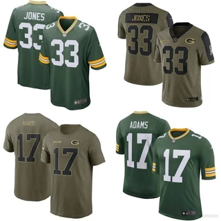 Embalagens Hot Green Bay NFL Football Jersey No . 33 Jones 17 Adams Top Tshirt Lenda Sport Tee Unisex a