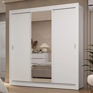 Guarda-Roupa Casal 3 Portas de Correr com Espelho 2 Gavetas Branco Sublime Madesa em Oferta na Shopee