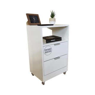 Mesa De Cabeceira 40cm Branco 2 Gavetas E 1 Nicho Com Rodinhas Estilo Cômoda Quarto Cama (Montada)