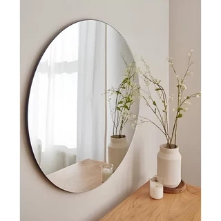 Espelho Lapidado Redondo 40cm Decoração + Kit Instalação Luxo Moderno Casa Estilo Status
