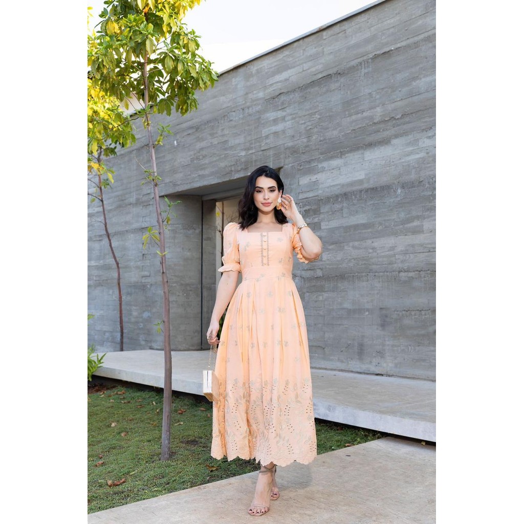 LORELILO Vestido Lezie 3D Bordado Com Detalhes CANDY COLOURS Degradê Moda Modesta Evangélica Cristã