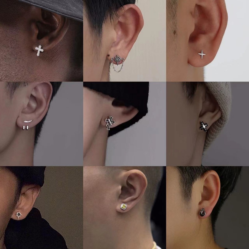 Hip-hop Fashion Cross Starlight Square Eards for Men Brincos Com Estilo Jóias Acessórios Macho