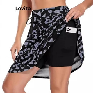 Lovito Sporty Ditsy Floral Fake 2 em 1 com impressão esportiva curta para mulheres LNL77146