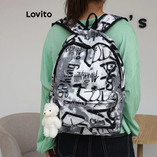 Lovito Mochila casual simples de grande capacidade para mulheres LFA45346