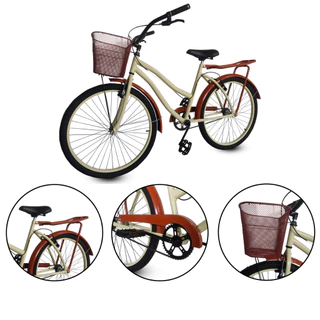 BICICLETA ARO 26 RETRO BEACH BIKE FEMININA VINTAGE BEGE MAROM