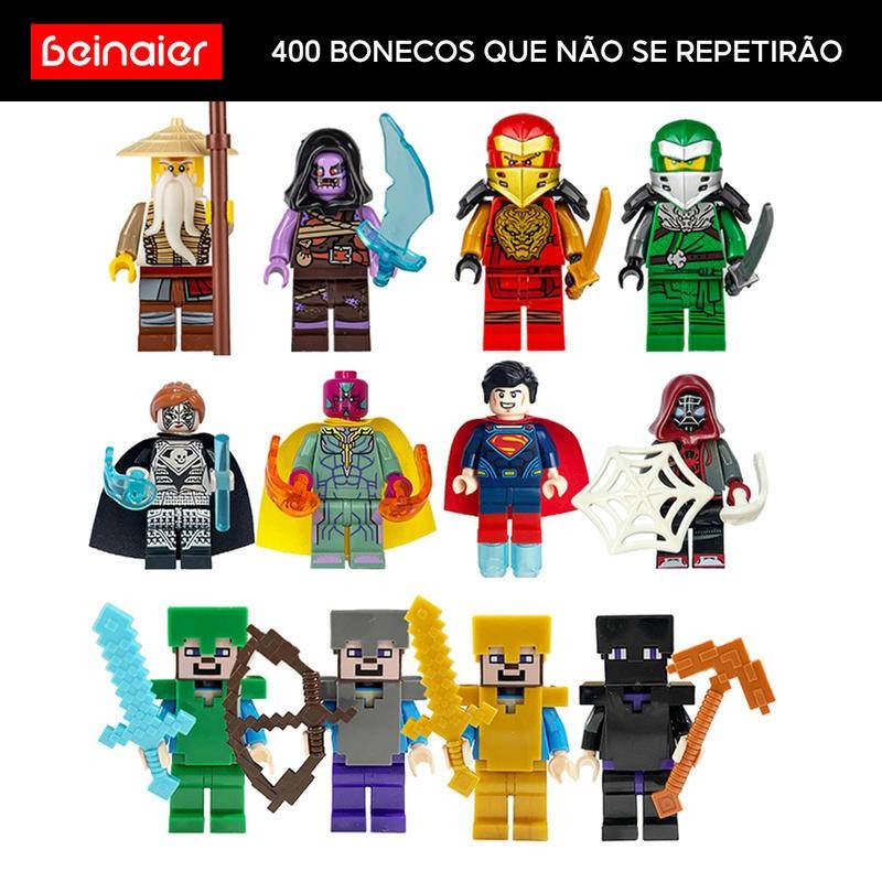 400 Super-Heróis Bonecos Repetitivos que não disponíveis, Ninja Building Blocks Minifigures Toys