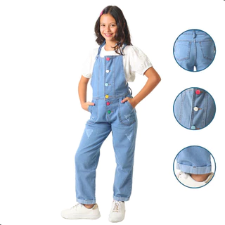Jardineira Macacão Calça Jeans Infantil Feminina Juvenil Menina Blogueirinha