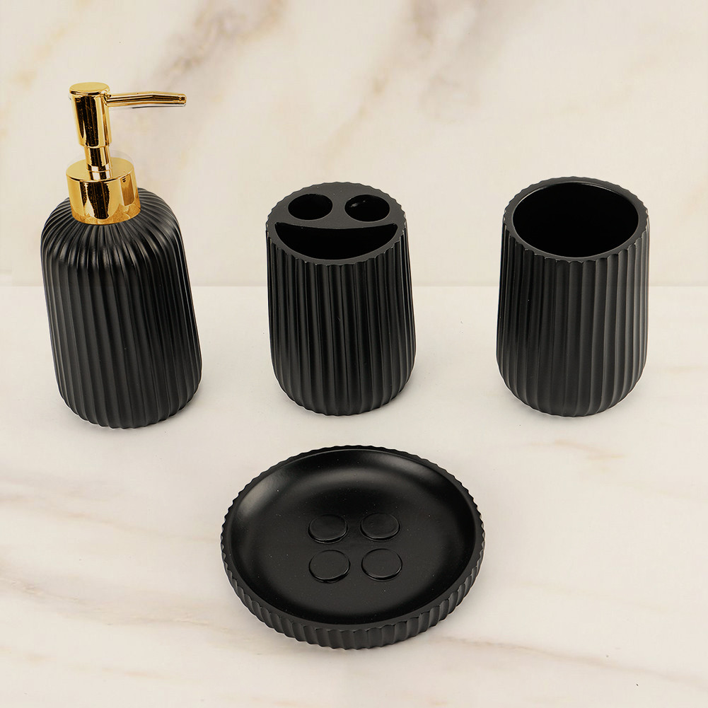 Kit 4 Peças Para Banheiro Resina Distribuidores Preto