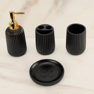 Kit 4 Peças Para Banheiro Resina Distribuidores Preto