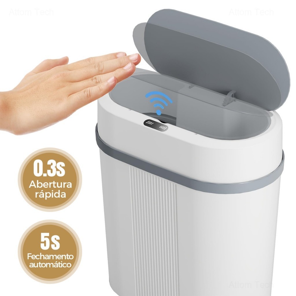 Lixeira Smart Sensor Automática Inteligente de Banheiro Cozinha Escritório 12 Litros e 15 Litros
