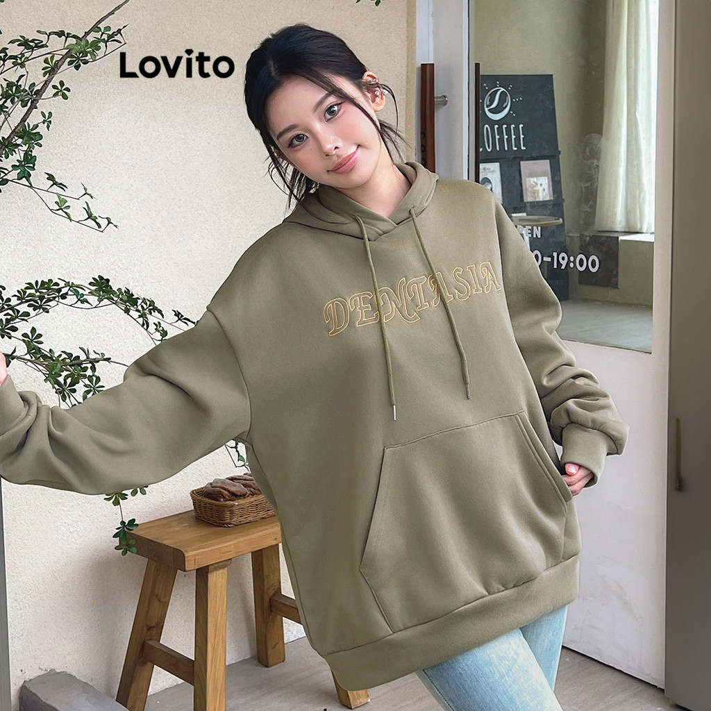 Lovito Moletom casual bordado liso para mulheres L99ED135