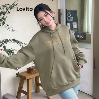 Lovito Moletom casual bordado liso para mulheres L99ED135