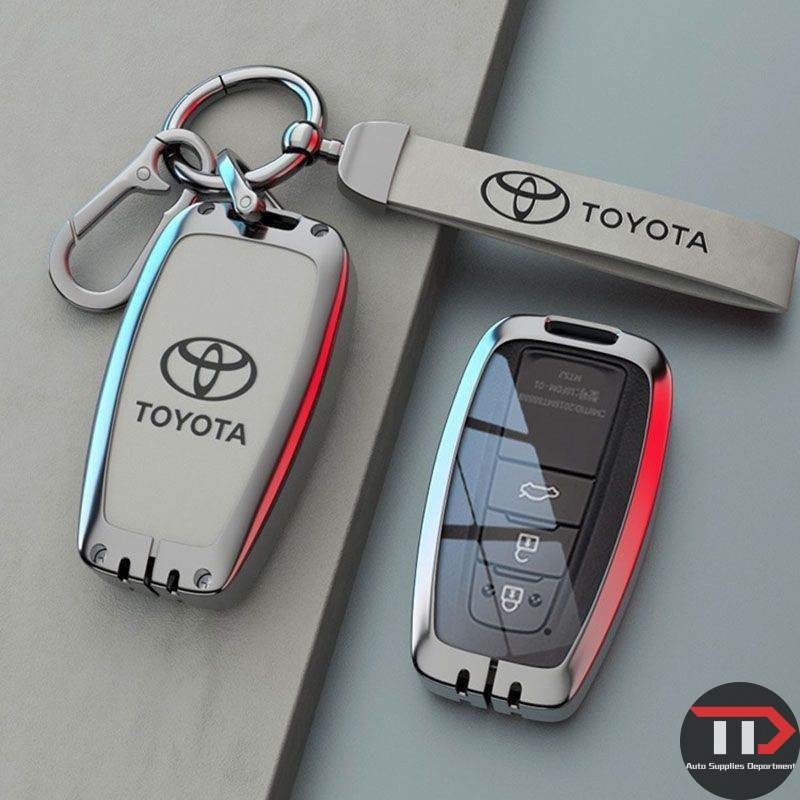 Ontto Custodia Portachiave In Lega Di Zinco E Pelle Per Toyota - Protettore Telecomando Per Camry, C-HR, RAV4, Auris, Yaris, Prius, Corolla, Prado (Nero, Con Cacciavite Incluso) - 2