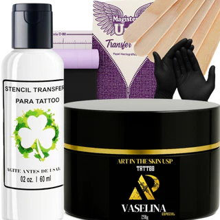 Kit Vaselina 250g Transfer 60ml Papel Hectográfico Decalque P/ Tatuagem Palitos Para Vaselina Tattoo