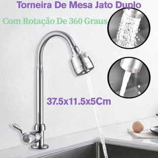 Torneira De Mesa Jato Duplo Com Rotação De 360 Graus Para Mesa De Metal Inox E ABS 37.5x11.5x5Cm em Oferta na Shopee