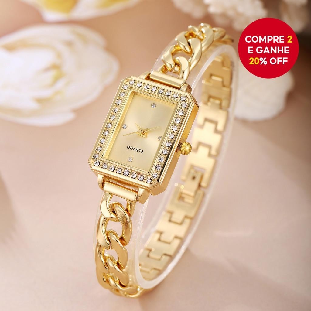 Relógio Retangular Feminino De Luxo : Elegante De Quartzo Com Pulseira ...