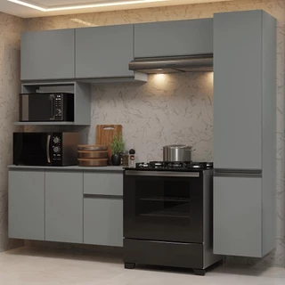 Armário de Cozinha Completa 240 cm Suspensa Cinza Nice Madesa 09 em Oferta na Shopee