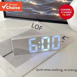 Relógio Digital LED Japonês Simples Preto E Branco | Despertador Com Controle De Som Tela Grande Temperatura Calendário 