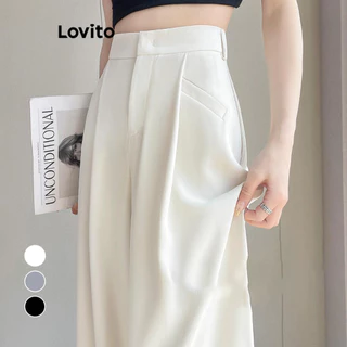 Lovito Calças casuais de linha de estrutura lisa para mulheres LNE59443