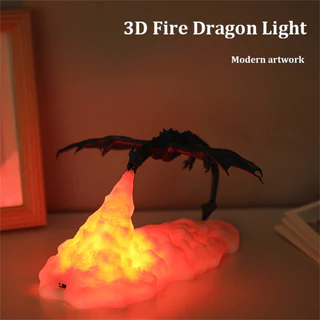 CAE Luz Noite Do Dragão De Fogo 3d Lâmpada Impressa Usb Lunar Led Recarregável Meninas Presente Para Quarto De Crianças