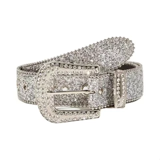 Cinto de Couro de Couro de Rhinestone All-match Fashion Rhinestone Decoração de Lantejoulas Estilo ins Style Feminino