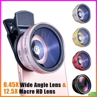 2 Em 1 Ultra Leve Câmera Externa 0,45x 49UV 12,5x Macro Smartphone Lentes de Telefone Alto Ângulo Amplo Clipe