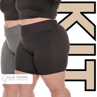 Kit 2 Bermudas Plus Size Feminina Suplex Short Meia Coxa Cintura Alta Zero Transparência em Oferta na Shopee