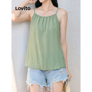 Lovito Regata feminina Boho com babados lisos e bainha L95ED838