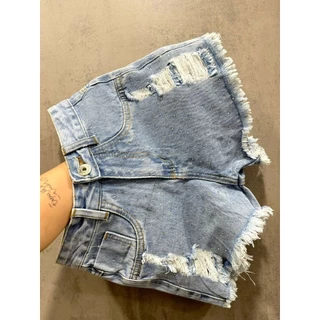 Short Destroyed Lavagem Clara com Strass