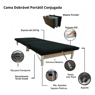Cama Dobrável Portátil Conjugada Premium Viagem/Camping/Hospedes - 230KG - ARTPUFF DO BRASIL