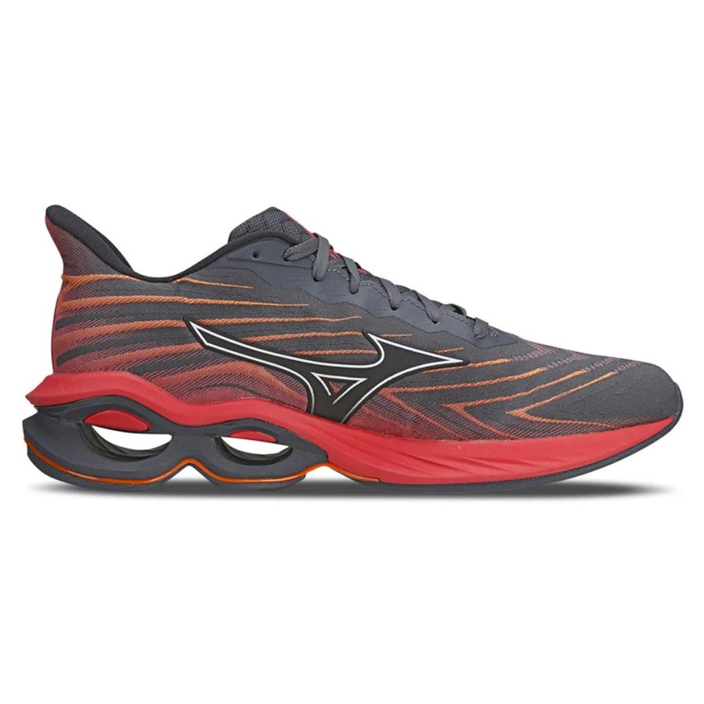 Tenis Mizuno Wave Creation 25 Masculino Cinza Vermelho Laranja