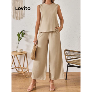 Lovito Conjuntos elegantes de calças básicas lisas para mulheres LBL15088
