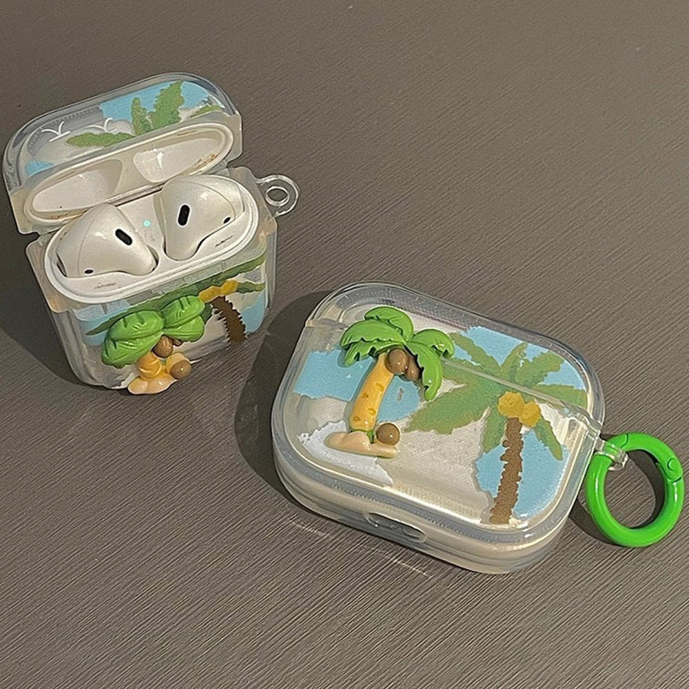 Summer Beach 3D Coconut Tree Caso Fone de Ouvido Transparente para ...