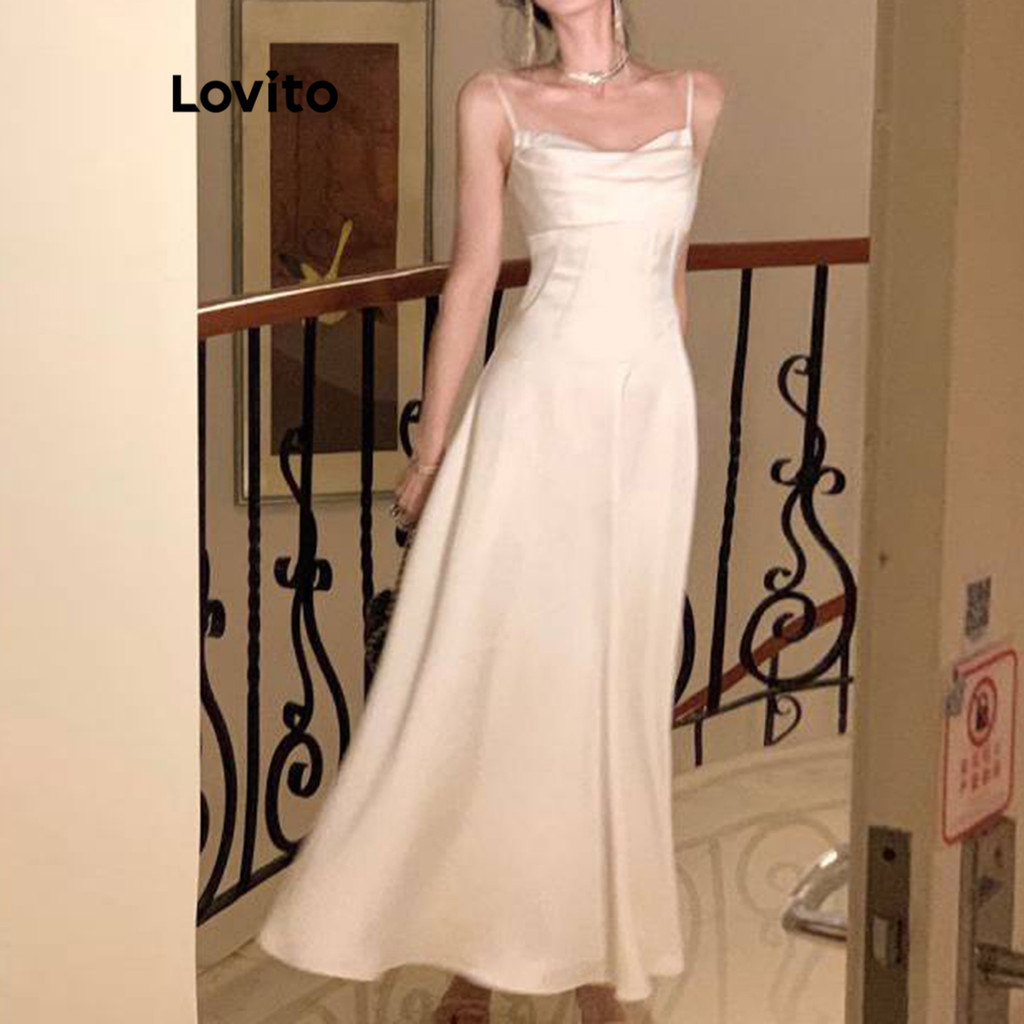 Lovito Vestido básico liso casual para mulheres LNM66042
