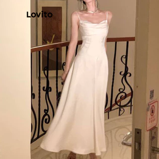 Lovito Vestido básico liso casual para mulheres LNM66042