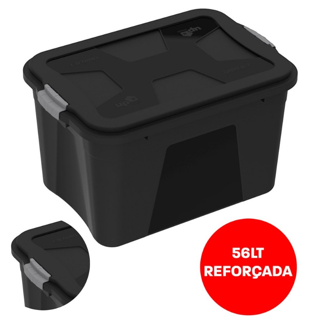 Kit Com Caixas Organizadoras 56 Litros Preto com trava Uninjet