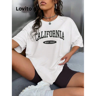Lovito Camisetas esportivas coloridas lisas esportivas para mulheres LNL77242