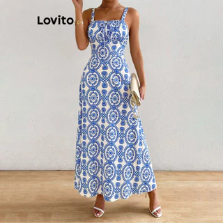 Lovito Vestido Boho Tribal com estampa de renda e linha estruturada para mulheres LBL16572